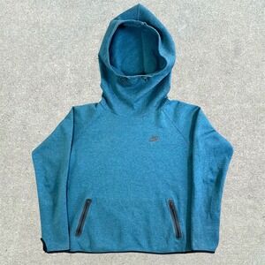 Nike Pullover‎ Women's Tech Fleece Size Large Funnel Hoodie Teal Zipper Pockets